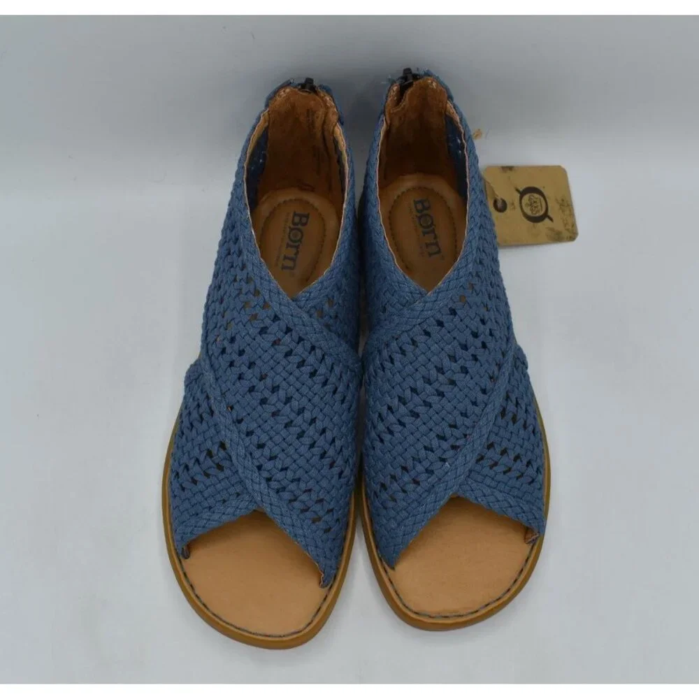Born Womens Size 7 Iwa Mac Blue Zip Open Toe Sandals Shoes - Picture 7 of 13